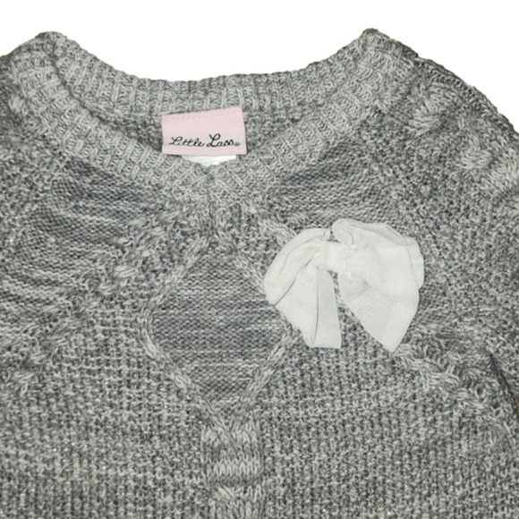 Little LASS Grey Knitted Sweater with Sheer Accent on Back and Bow - Picture 2 of 5